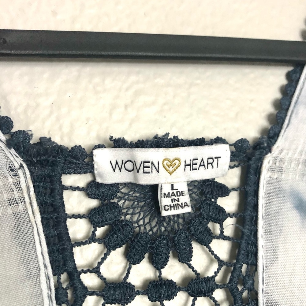 Woven Heart Boho Navy Crochet-Trim Open Kimono - Picture 2 of 6